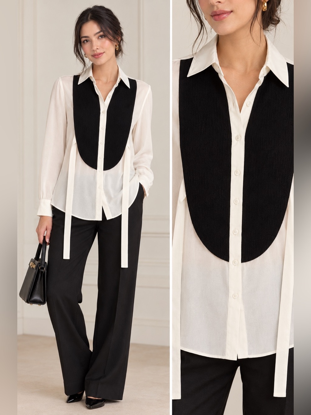 Marissa Webb bicolor silk tuxedo blouse M